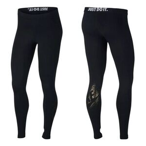 Nike Just Do It Leggings Black Gold Foil Women’s Large Organic Cotton NWT